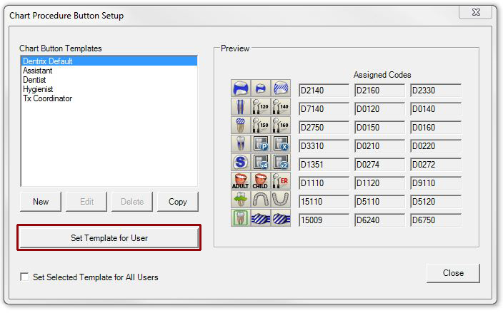 Chart Procedure Button Setup dialog box.