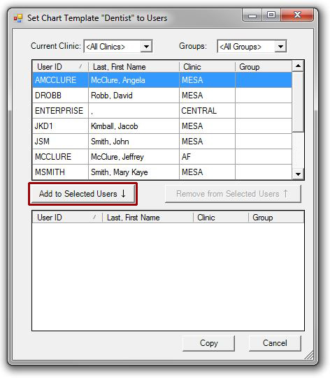 Set Chart Template to Users dialog box.