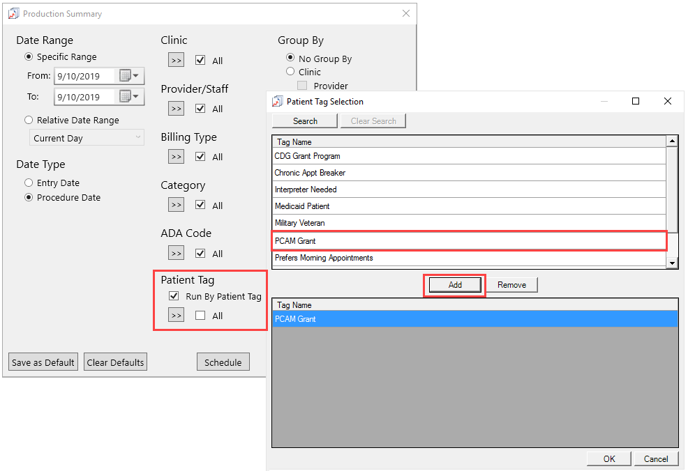 Filtering reports by a patient tag.
